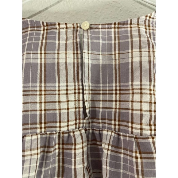 Ann Taylor LOFT Plaid Ruffle Cropped Blouse Large - Picture 8 of 9